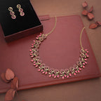 Tehzeeb Creations Gold Pleate Pink Colour Choker Set | Grocsy