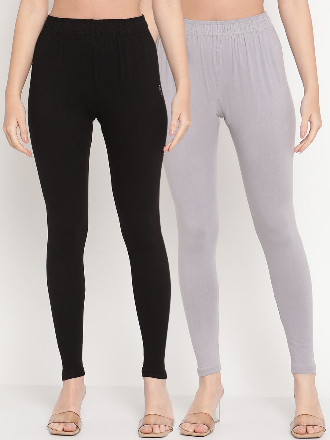 TAG 7 Women Pack Of 2 Solid Comfort-Fit Ankle-Length Leggings | Grocsy