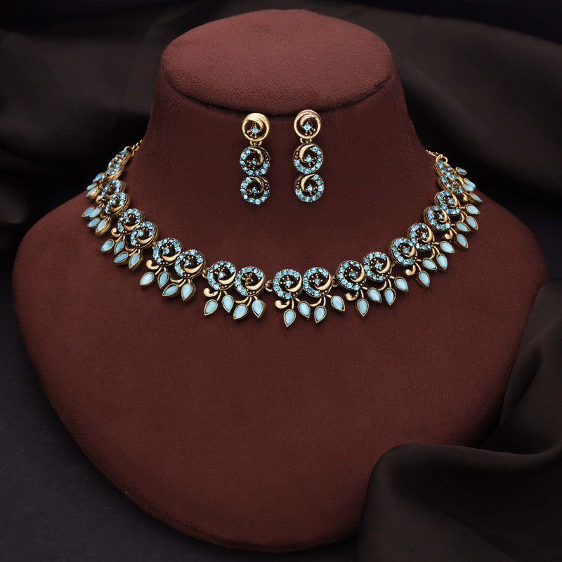 Tehzeeb Creations Gold Pleate Sky Blue Colour Choker Set | Grocsy