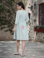 Juniper Women's Mint Green Cotton Dobby Embroidered A-Line Short Dress | Grocsy