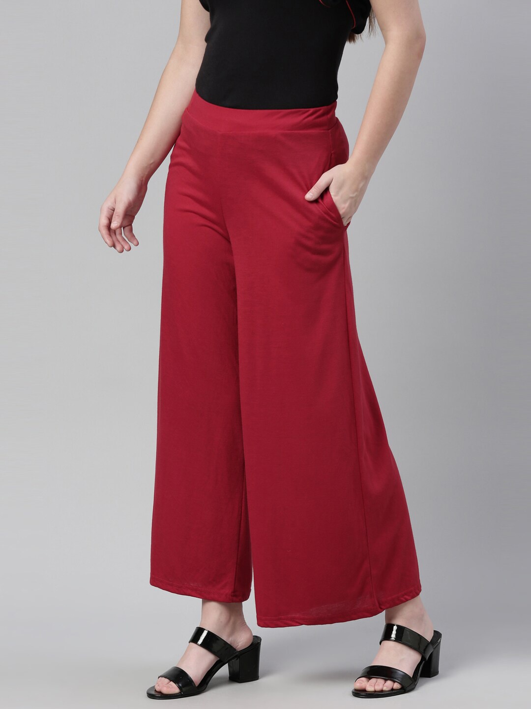 Souchii Maroon Knitted Cotton Ethnic Palazzos | Grocsy