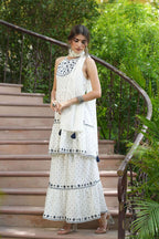 Juniper Off - White Cotton Dobby Festive Embroidered Tiered Skd For Women | Grocsy