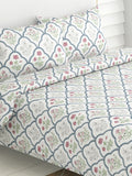 haus & kinder Blue & White Ethnic Motifs 186 TC King Bedsheet with 2 Pillow Covers | Grocsy