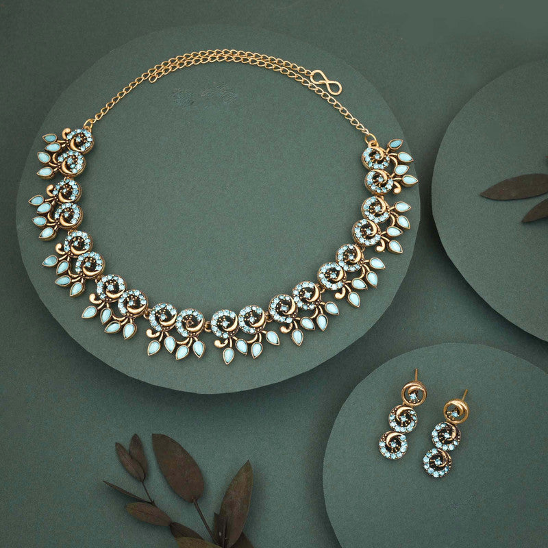Tehzeeb Creations Gold Pleate Sky Blue Colour Choker Set | Grocsy