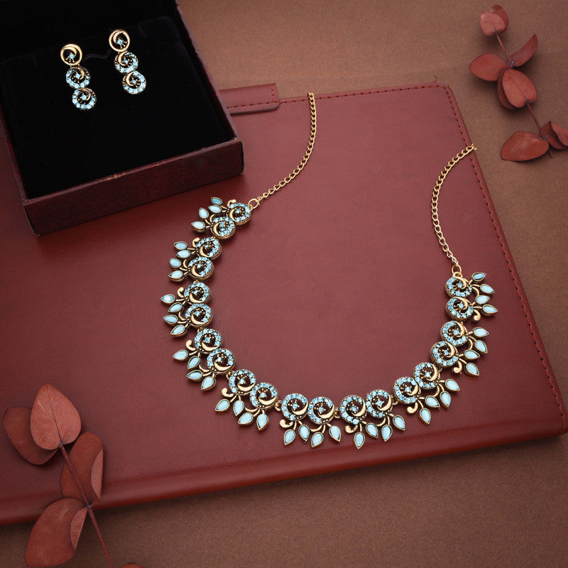 Tehzeeb Creations Gold Pleate Sky Blue Colour Choker Set | Grocsy