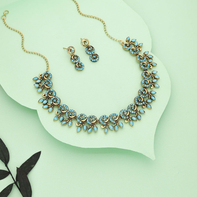 Tehzeeb Creations Gold Pleate Sky Blue Colour Choker Set | Grocsy