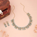 Tehzeeb Creations Gold Pleate Sky Blue Colour Choker Set | Grocsy