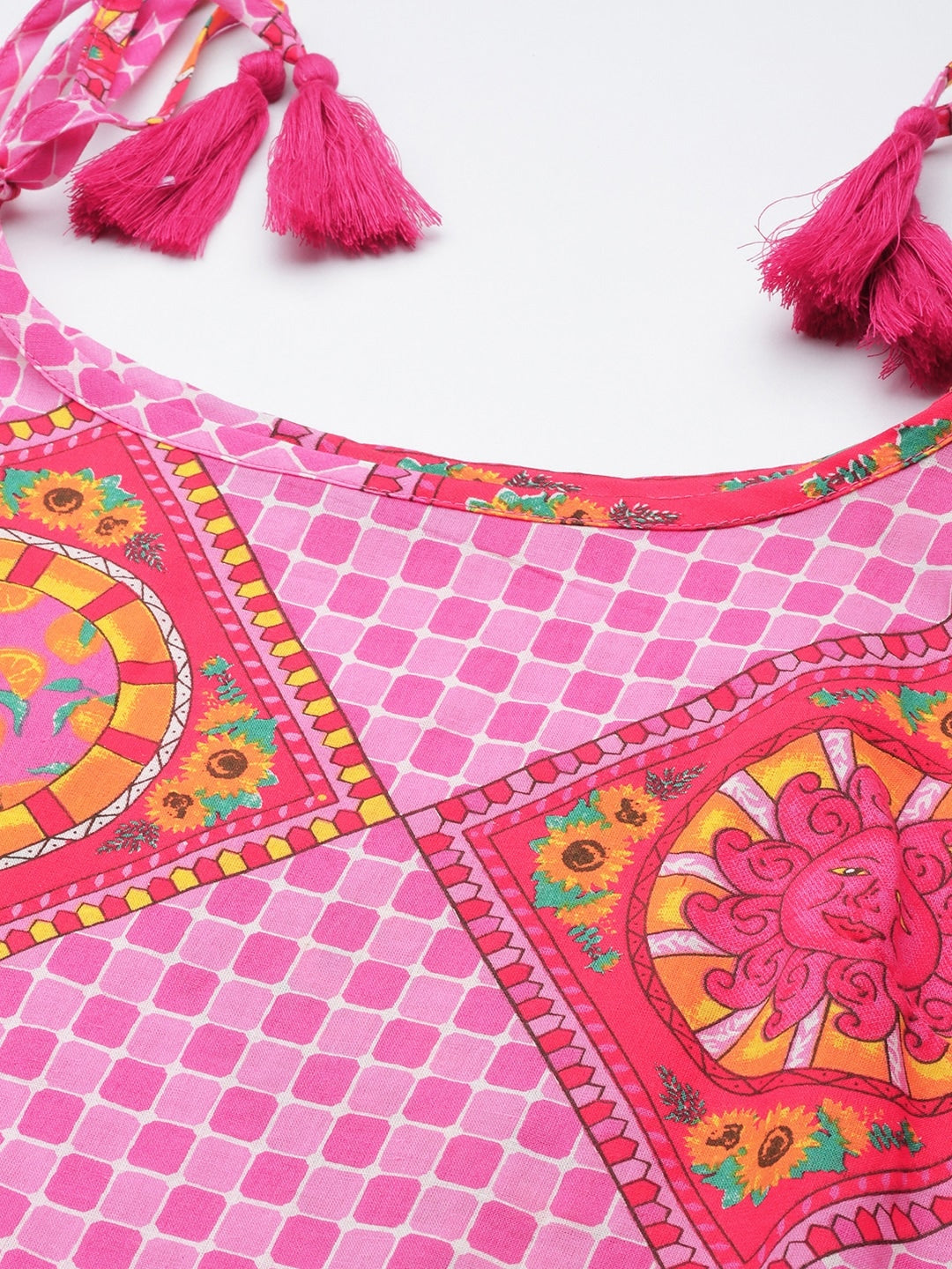 Sangria Women Pink Ethnic Motifs Printed Pure Cotton Kurta with Trousers & Dupatta | Grocsy
