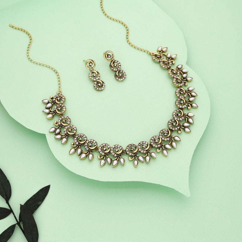 Tehzeeb Creations Gold Pleate White Colour Choker Set | Grocsy