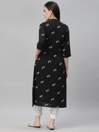 Juniper Black Rayon Festive Printed A-Line Kurta For Women | Grocsy