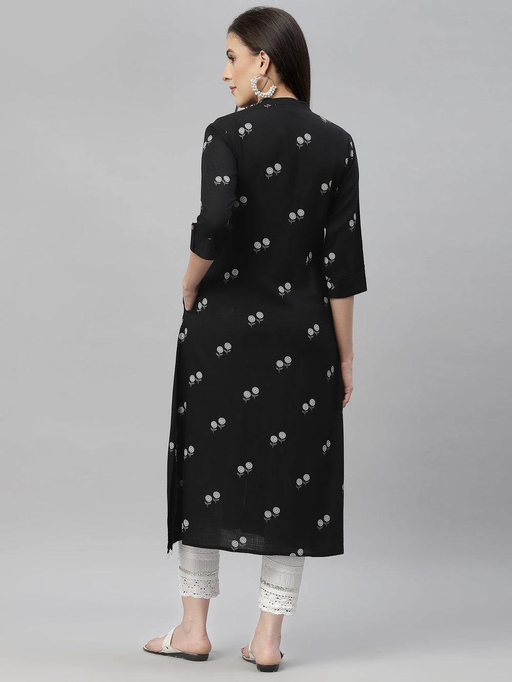 Juniper Black Rayon Festive Printed A-Line Kurta For Women | Grocsy
