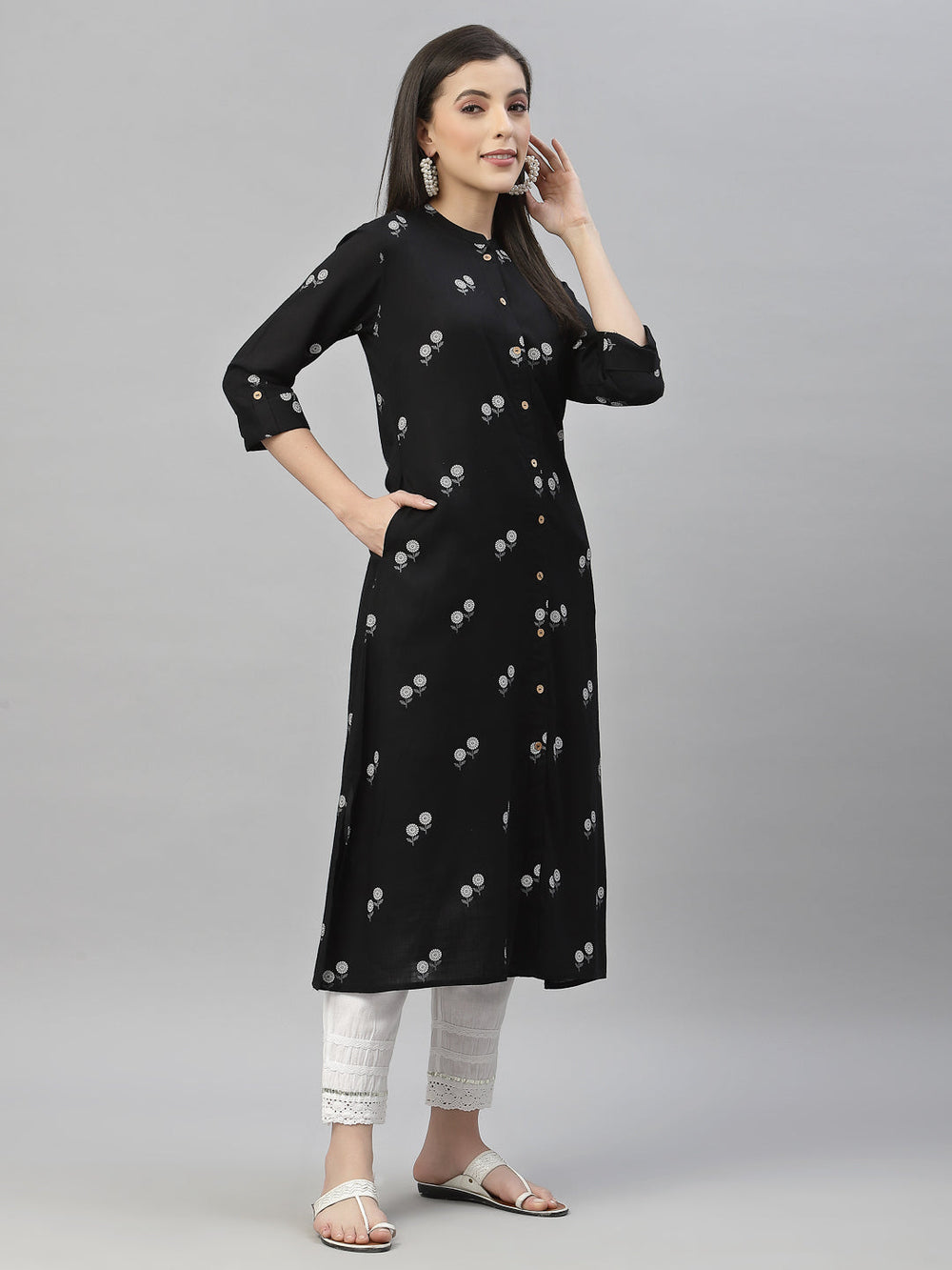 Juniper Black Rayon Festive Printed A-Line Kurta For Women | Grocsy