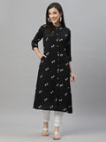 Juniper Black Rayon Festive Printed A-Line Kurta For Women | Grocsy