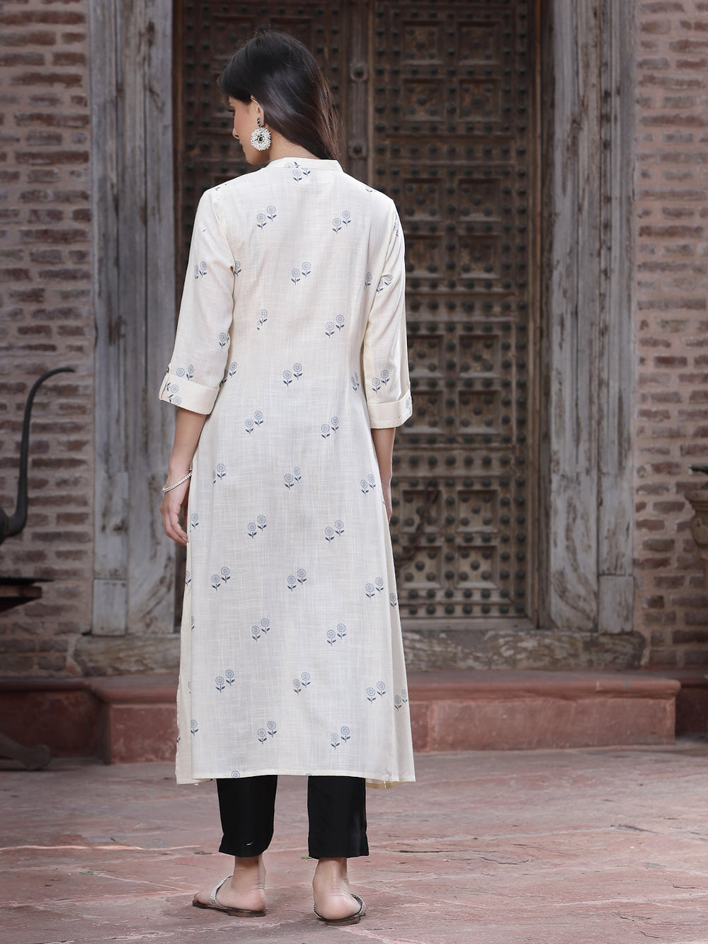 Juniper Women's Off - White Rayon Printed A-Line Kurta | Grocsy
