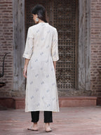 Juniper Women's Off - White Rayon Printed A-Line Kurta | Grocsy