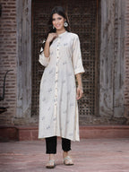 Juniper Women's Off - White Rayon Printed A-Line Kurta | Grocsy