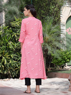 Juniper Women's Pink Rayon Printed A-Line Kurta | Grocsy