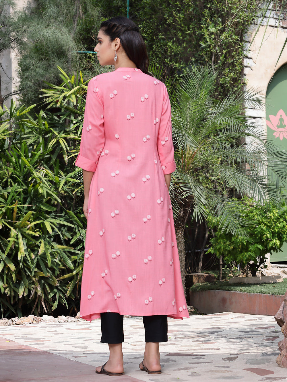 Juniper Women's Pink Rayon Printed A-Line Kurta | Grocsy