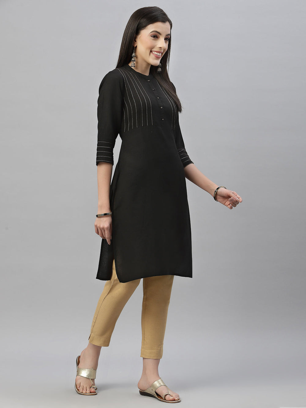 Juniper Black Rayon Festive Solid Straight Kurta For Women | Grocsy