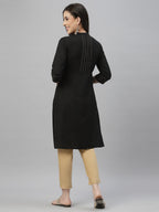 Juniper Black Rayon Festive Solid Straight Kurta For Women | Grocsy
