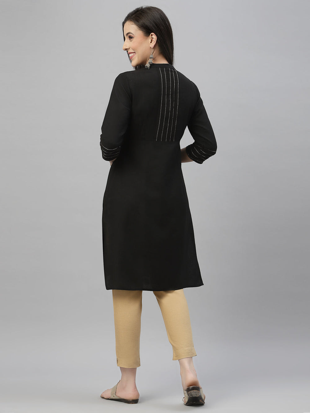Juniper Black Rayon Festive Solid Straight Kurta For Women | Grocsy
