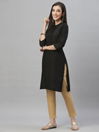 Juniper Black Rayon Festive Solid Straight Kurta For Women | Grocsy