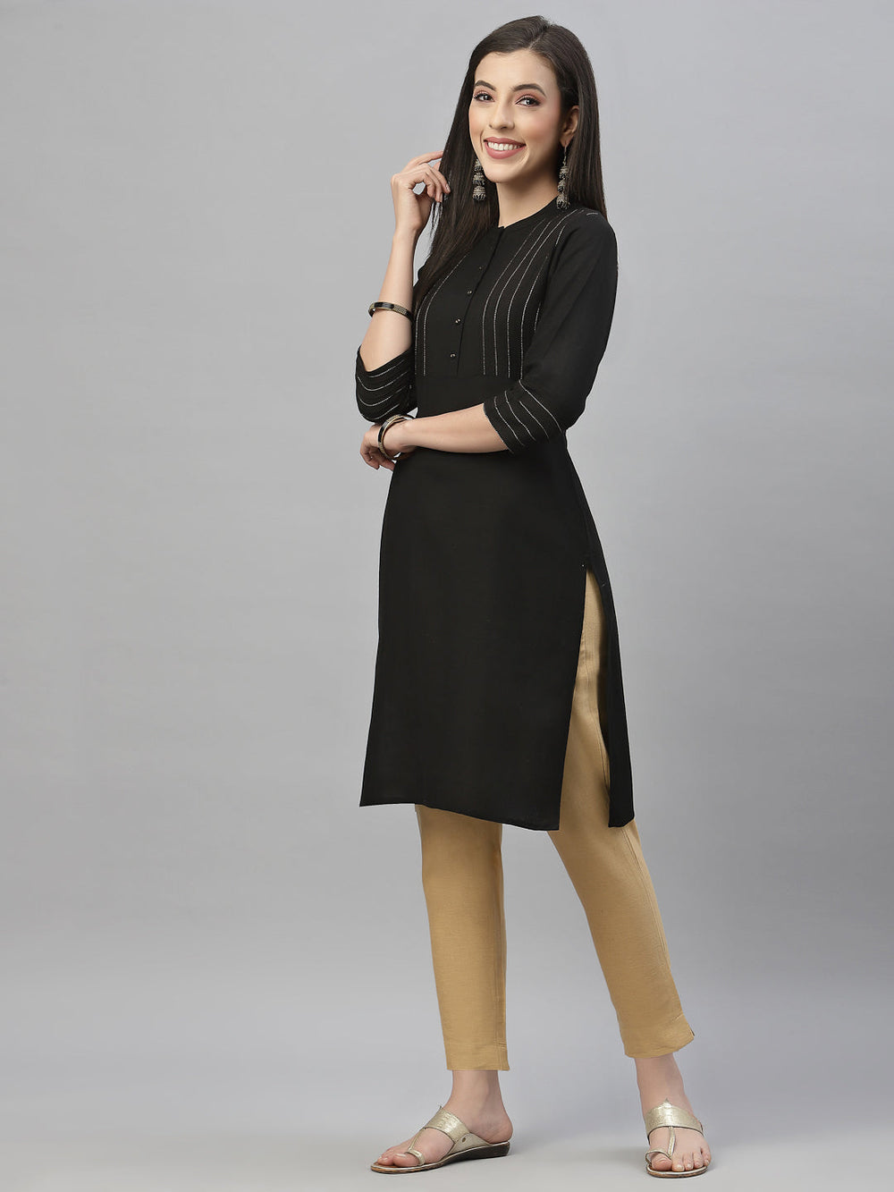 Juniper Black Rayon Festive Solid Straight Kurta For Women | Grocsy