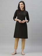 Juniper Black Rayon Festive Solid Straight Kurta For Women | Grocsy