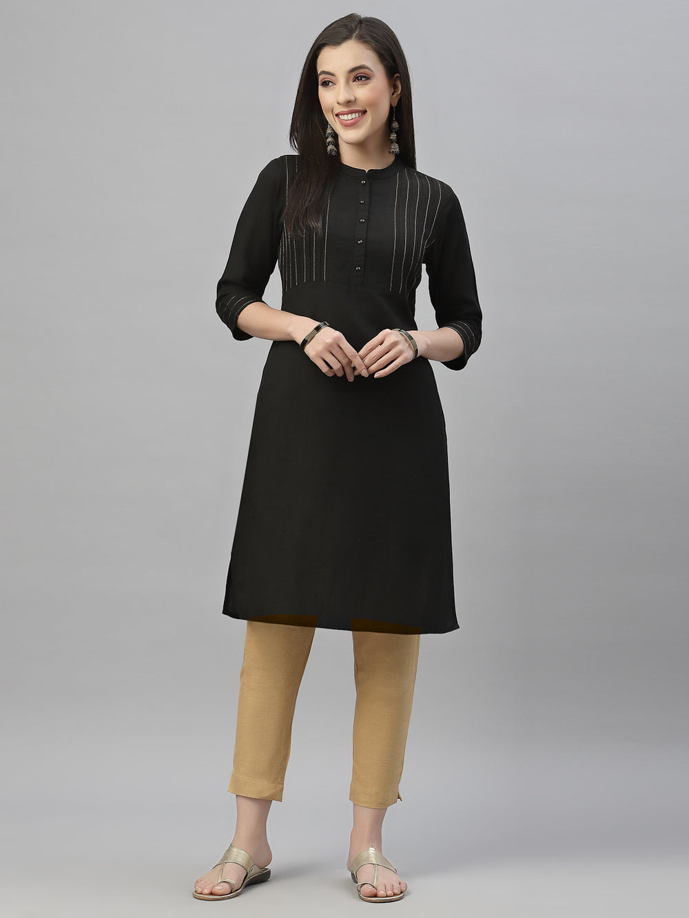 Juniper Black Rayon Festive Solid Straight Kurta For Women | Grocsy