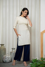 Juniper Rayon Knee-Length Straight Fit Kurta with Mandarin Collar | Grocsy