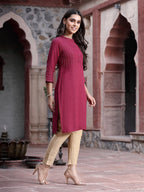 Juniper Women's Wine Rayon Solid Straight Kurta | Grocsy