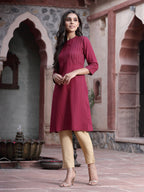 Juniper Women's Wine Rayon Solid Straight Kurta | Grocsy