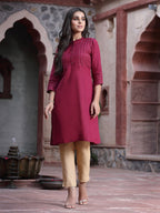 Juniper Women's Wine Rayon Solid Straight Kurta | Grocsy