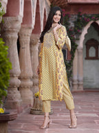 Juniper Women's Mustard Muslin Embroidered Straight Kurta Sets | Grocsy