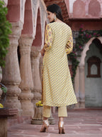 Juniper Women's Mustard Muslin Embroidered Straight Kurta Sets | Grocsy
