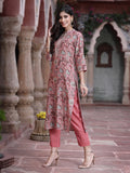 Juniper Women's Onion Pink Muslin Gold Foil Printed Straight Kurta Sets | Grocsy