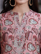 Juniper Women's Onion Pink Muslin Gold Foil Printed Straight Kurta Sets | Grocsy
