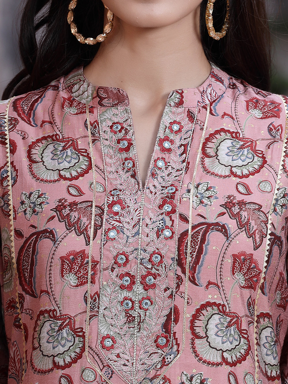 Juniper Women's Onion Pink Muslin Gold Foil Printed Straight Kurta Sets | Grocsy