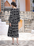 Juniper Women's Black Rayon Printed Tiered Dress | Grocsy