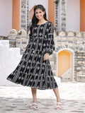 Juniper Women's Black Rayon Printed Tiered Dress | Grocsy