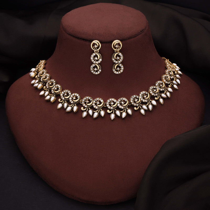 Tehzeeb Creations Gold Pleate White Colour Choker Set | Grocsy
