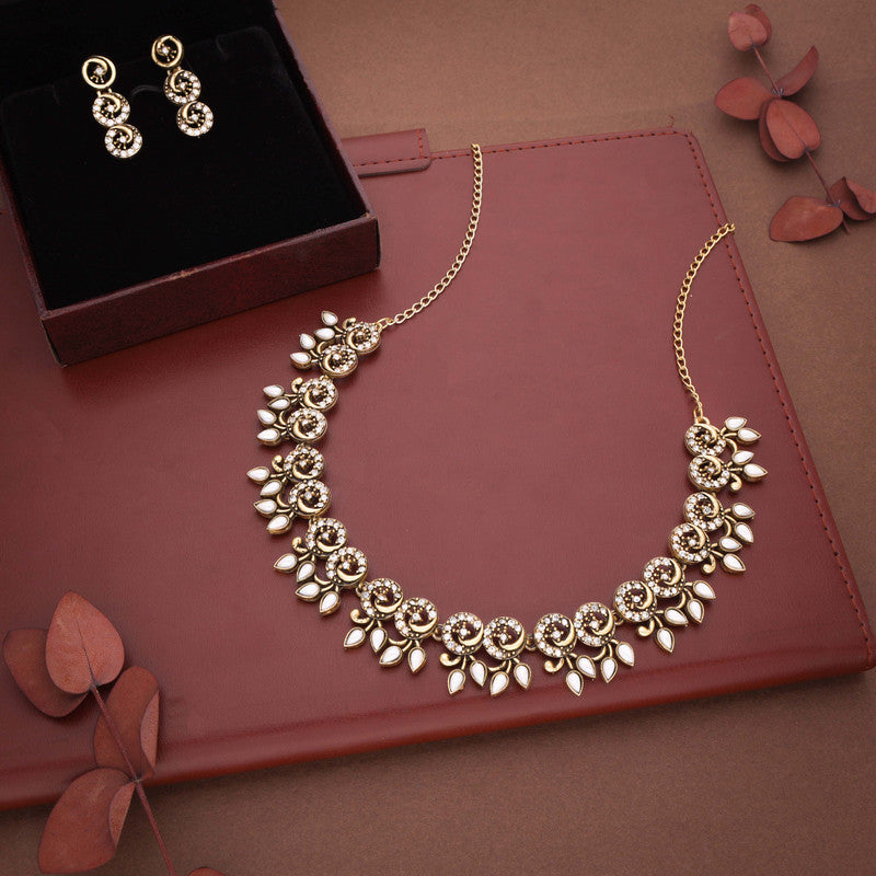 Tehzeeb Creations Gold Pleate White Colour Choker Set | Grocsy