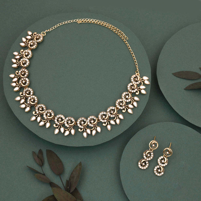Tehzeeb Creations Gold Pleate White Colour Choker Set | Grocsy