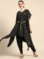 Sangria Women Black & Golden Ethnic Motifs Printed Kurta with Harem Pants | Grocsy