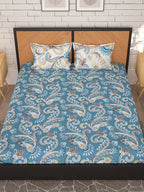 Story@home Blue & Cream-Coloured Ethnic Motifs 180 TC Queen Bedsheet With 2 Pillow Covers | Grocsy