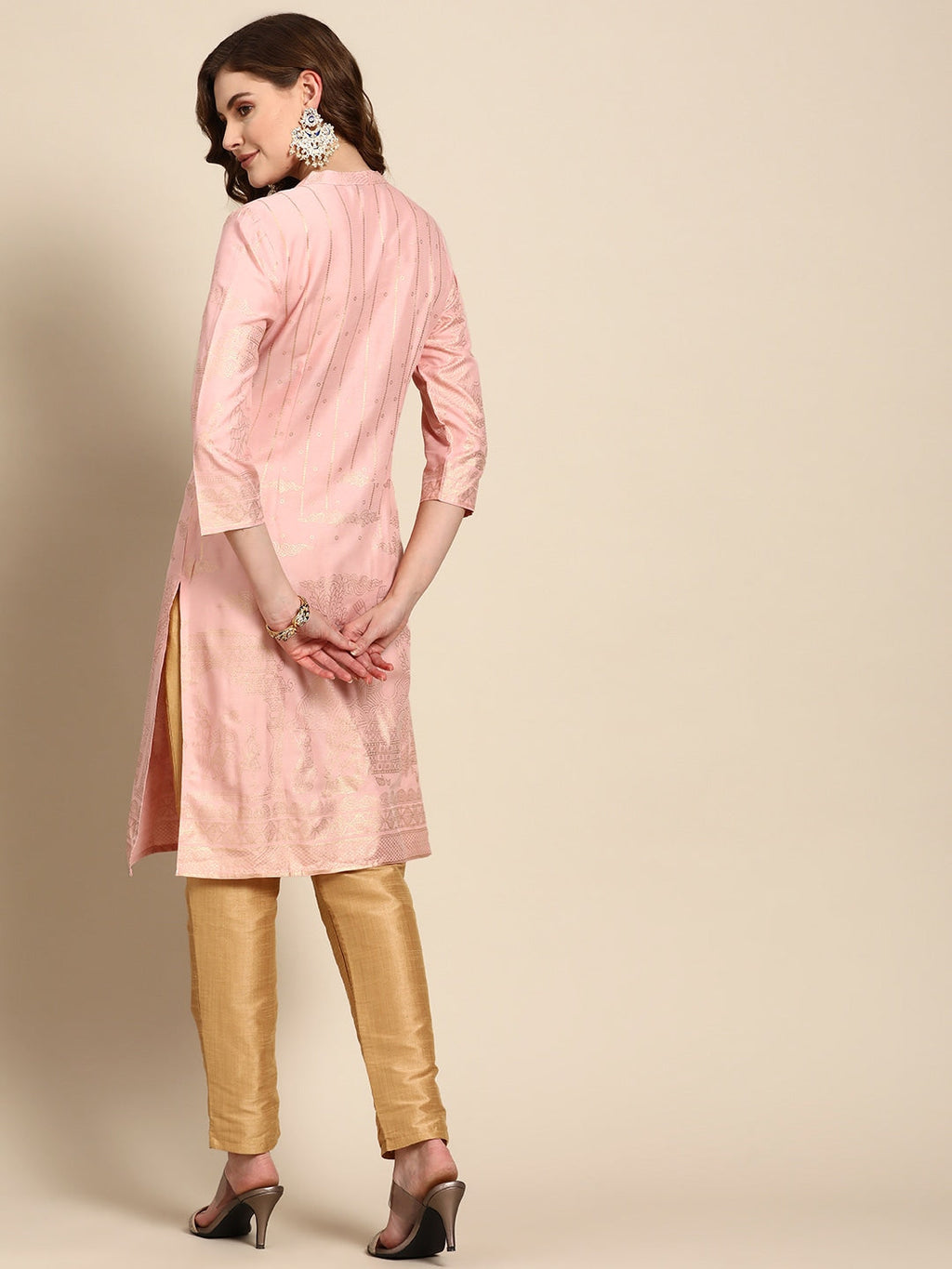 Sangria Women Pink & Yellow Ethnic Motifs Printed Kurta | Grocsy