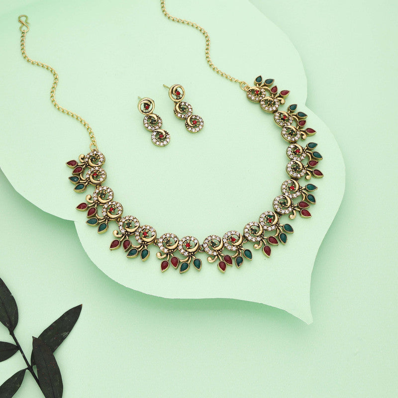 Tehzeeb Creations Gold Pleate Maroon & Green Colour Choker Set - Swadesiicart
