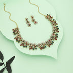 Tehzeeb Creations Gold Pleate Maroon & Green Colour Choker Set - Swadesiicart