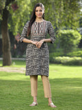 Juniper Black Rayon Festive Embroidered Printed Straight Tunic For Women | Grocsy