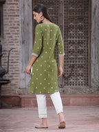 Juniper Women's Green Rayon Placement Print Straight Kurta | Grocsy
